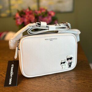 NWT！NEW! Karl Lagerfeld Maybelle Camera Double zip Crossbody Women Bag -White K&